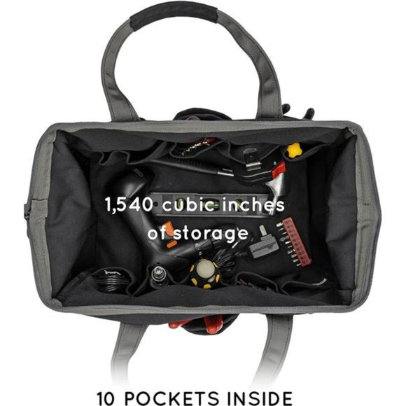 14inch Wide-Mouth Tool Bag, Multiple Purpose - Heavy Duty 900D Polyester (black) - Picture 3 of 7